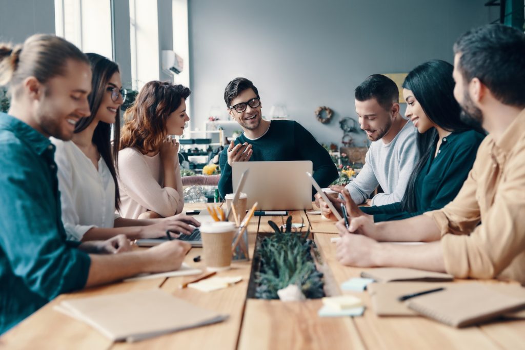 Marketing team working together on a project